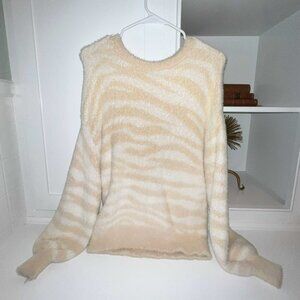 LOFT Cream & Beige Zebra Print Fuzzy Sweater - Size Small